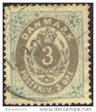 Denmark #25 SUPERB Used 3o Gray Blue & Gray From 1875 - Usati