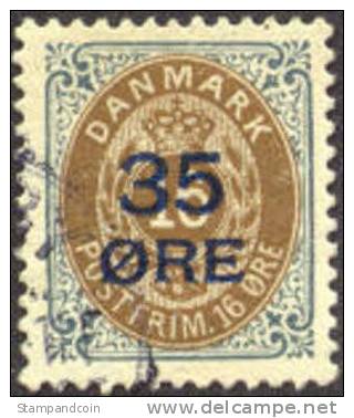 Denmark #79 XF Used 35o On 16o Surcharge From 1912 - Oblitérés