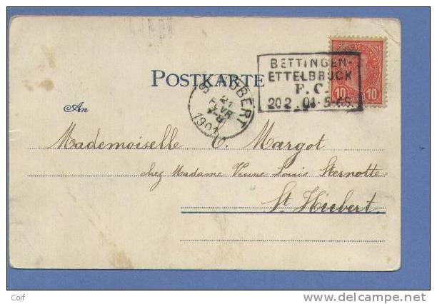 Kaart  Met Ambulant (treinstempel) BETTINGEN-ETTELBRUCK / F.C.  Naar ST-HUBERT - 1895 Adolphe De Profil