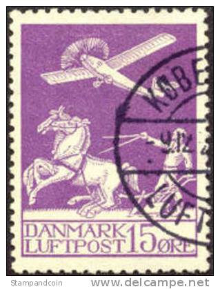 Denmark C2 XF Used 15o Violet Airmail From 1926 - Luchtpostzegels