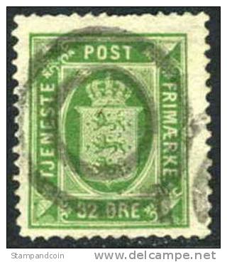 Denmark O9 Used 32o Green Official From 1875 - Dienstmarken