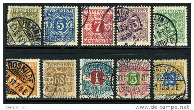 Denmark P1-10 Used Newspaper Stamps From 1907 - Usado