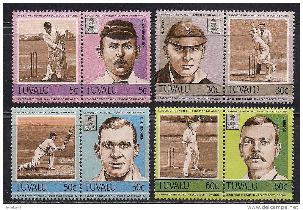 Tuvalu      Cricket Players      Set (4 Pair)     SC# 259-62 MNH** - Cricket