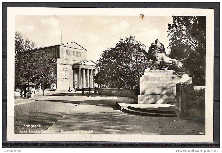 TOP!! DARMSTADT * DENKMAL DES LEIBGARDEREGIMENTS 115 MIT BLICK AUF DAS HESSISCHE LANDESTHEATER * 1938 *!! - Darmstadt