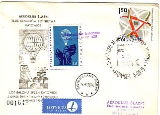 POLAND - 1976  Balloon -SPBZH(Aeroklub Slaski) + Cache Post + Special First Day) - Zeppelin