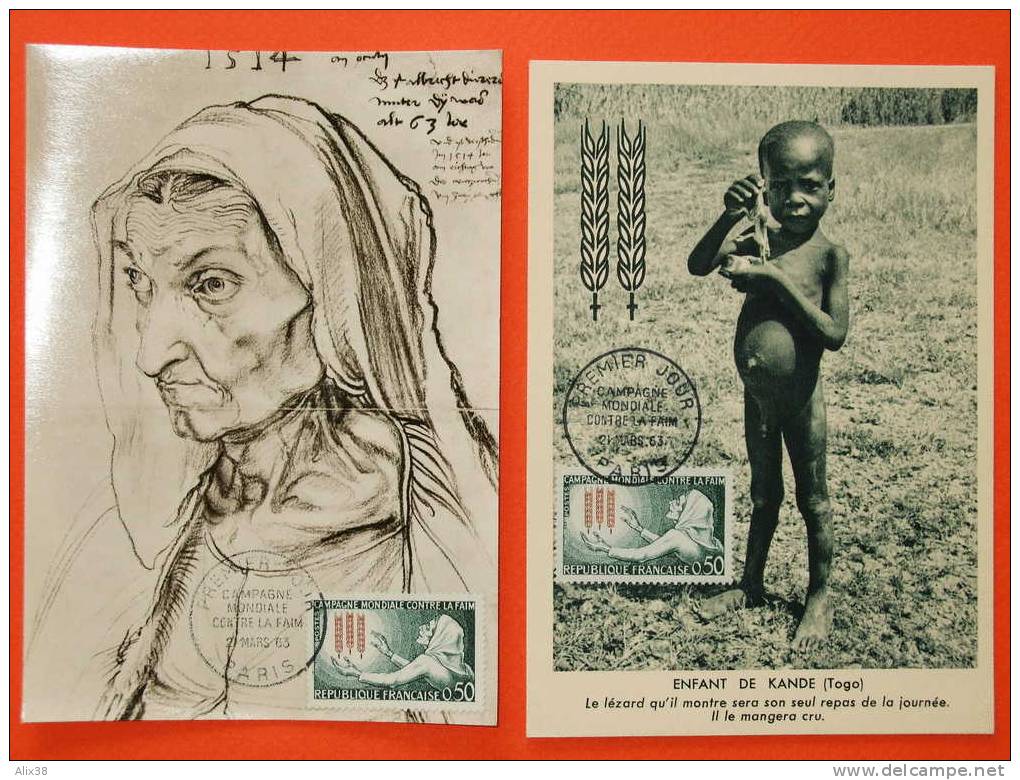 CARTE MAXIMA 1963-N°1379 Sur 2 Cartes Maxima.  Superbe - ACF - Aktion Gegen Den Hunger