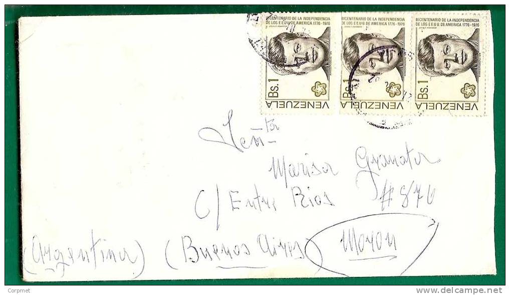 JOHN F. KENNEDY - VF VENEZUELA COVER - Yvert # 996 (x3) From VALENCIA To BUENOS AIRES - Kennedy (John F.)