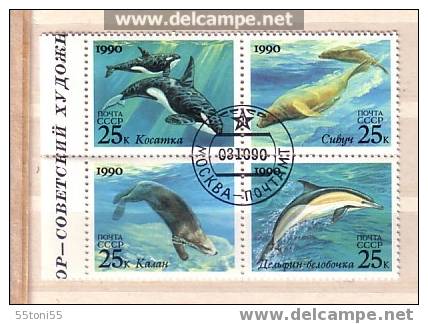 RUSSIE / Russia - USSR 1990 MARINE MAMMALS 4 V- Used - Dolphins