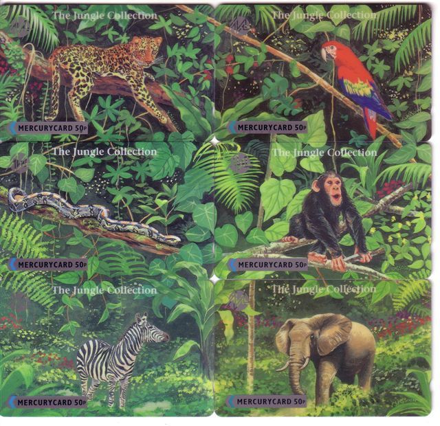 JUNGLE - England Puzzle Set Of 6. Mercury Cards * Tiger Tigre Parrot Perroquet Snake Monkey Singe Zebra Zebre Elephant - [ 4] Mercury Communications & Paytelco