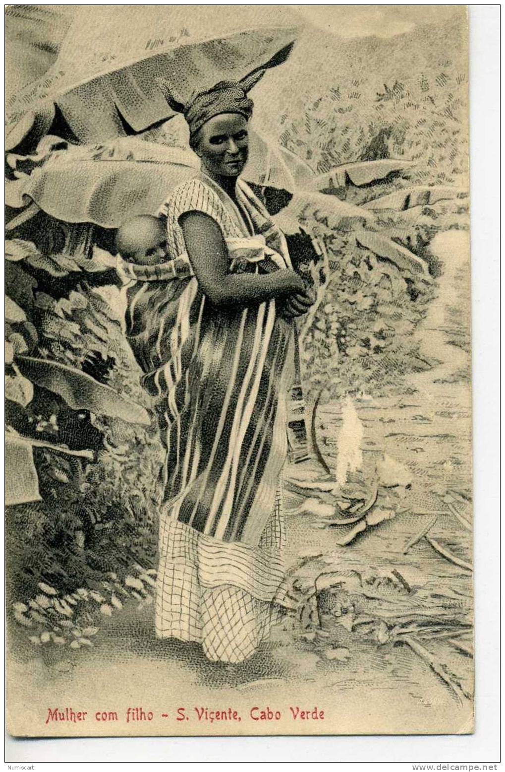 Cap Vert...illustration D'une Femme Et Son Bébé Dans Les Plantations... - Cape Verde