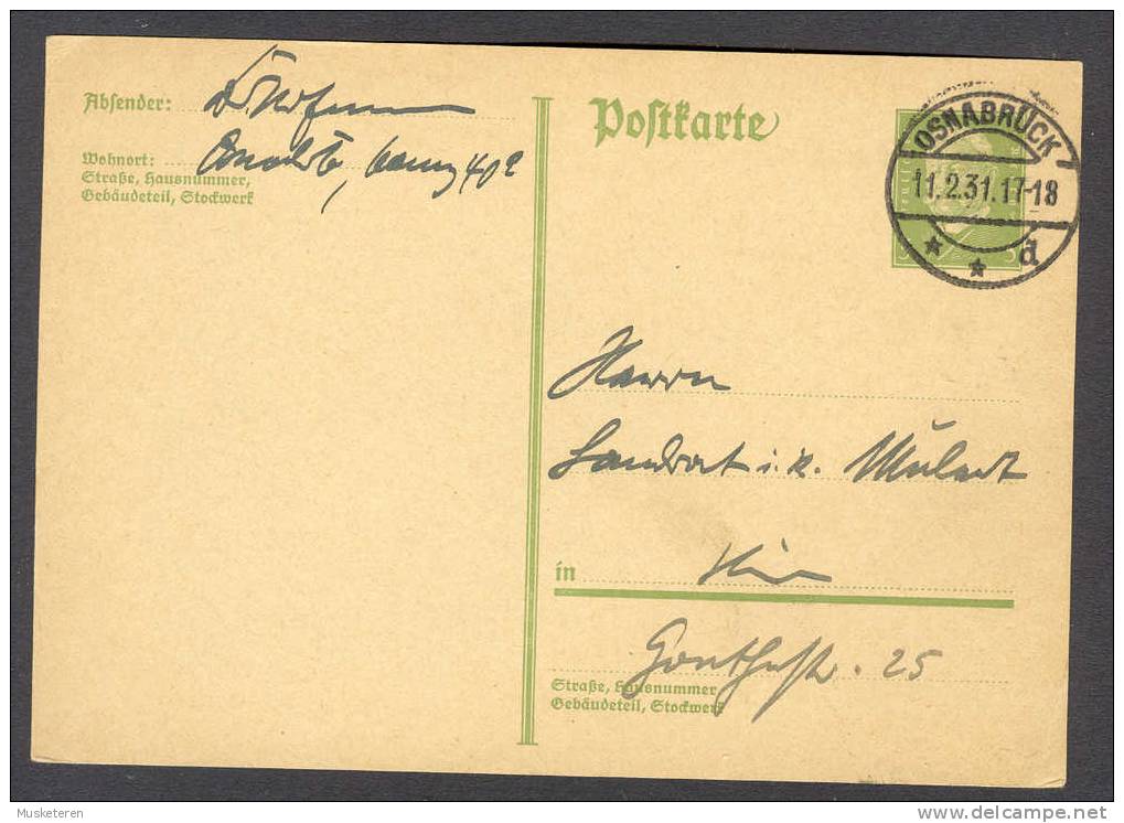Germany Postal Stationery Ganzsache Entier Postkarte Deluxe Cancel OSNABRÜCK 1931 To Kiel Hindenburg - Cartes Postales