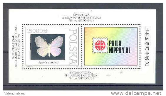 Pologne  Poland Polen Polska  BF**  N° YT 124 "Philanippon 91" Papillon En Hologramme - Blokken & Velletjes