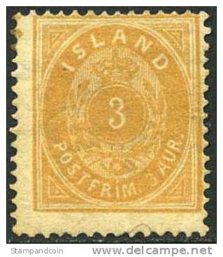 Iceland #15 Mint Hinged 3a Numeral From 1882 - Unused Stamps