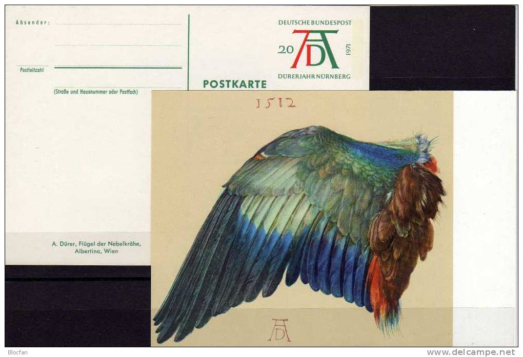 Dürer 1971 Flügel Der Nebelkrähe Bund PSo 3/03 ** 1€ BRD Postkarte Gemälde Im Albertina Wien Art Card Of Germany - Geïllustreerde Postkaarten - Ongebruikt