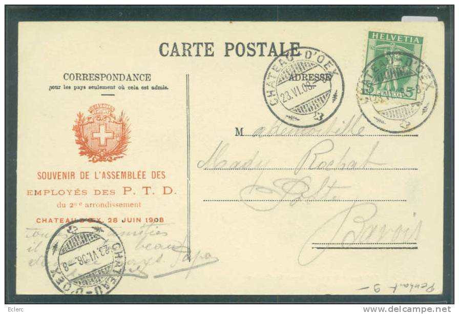 DISTRICT DU PAYS D´ENHAUT /// CHATEAU D´OEX - SOUVENIR DE L'ASSEMBLEE DES EMPLOYES DES P.T.D. LE 28 JUIN 1908 - TB - Andere & Zonder Classificatie