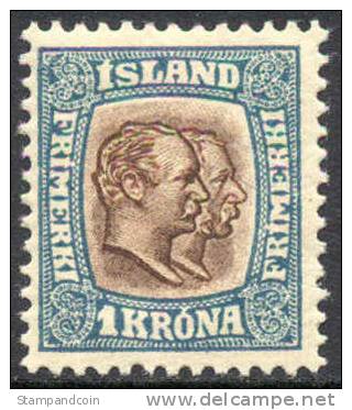Iceland #83 Mint Hinged 1k Christian IX & Frederik VIII From 1907 - Nuevos