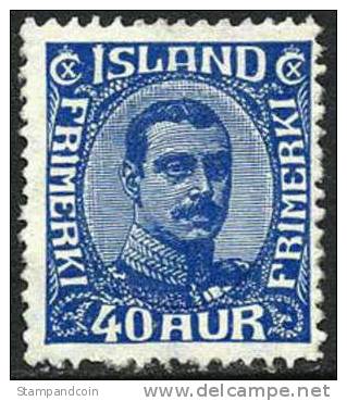 Iceland #124 Mint Hinged 40a Dark Blue Christian X From 1921 - Neufs