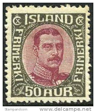 Iceland #125 Mint Hinged 50a Christian X From 1921 - Neufs