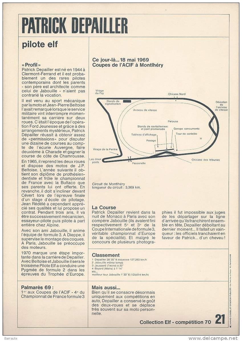 PHOTO Course Patrick DEPAILLER 30x 20  18/05/1969 Coupes De L´ACIF à MONTLHERY. - Other & Unclassified