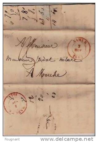 BELGIQUE : 1845:Précurseur:NAMUR Pour MARCHE.Oblit.Namur Double Cercle Rouge.Verso:idem MARCHE. - 1830-1849 (Onafhankelijk België)