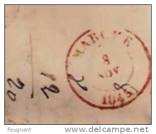 BELGIQUE : 1845:Précurseur:NAMUR Pour MARCHE.Oblit.Namur Double Cercle Rouge.Verso:idem MARCHE. - 1830-1849 (Belgique Indépendante)