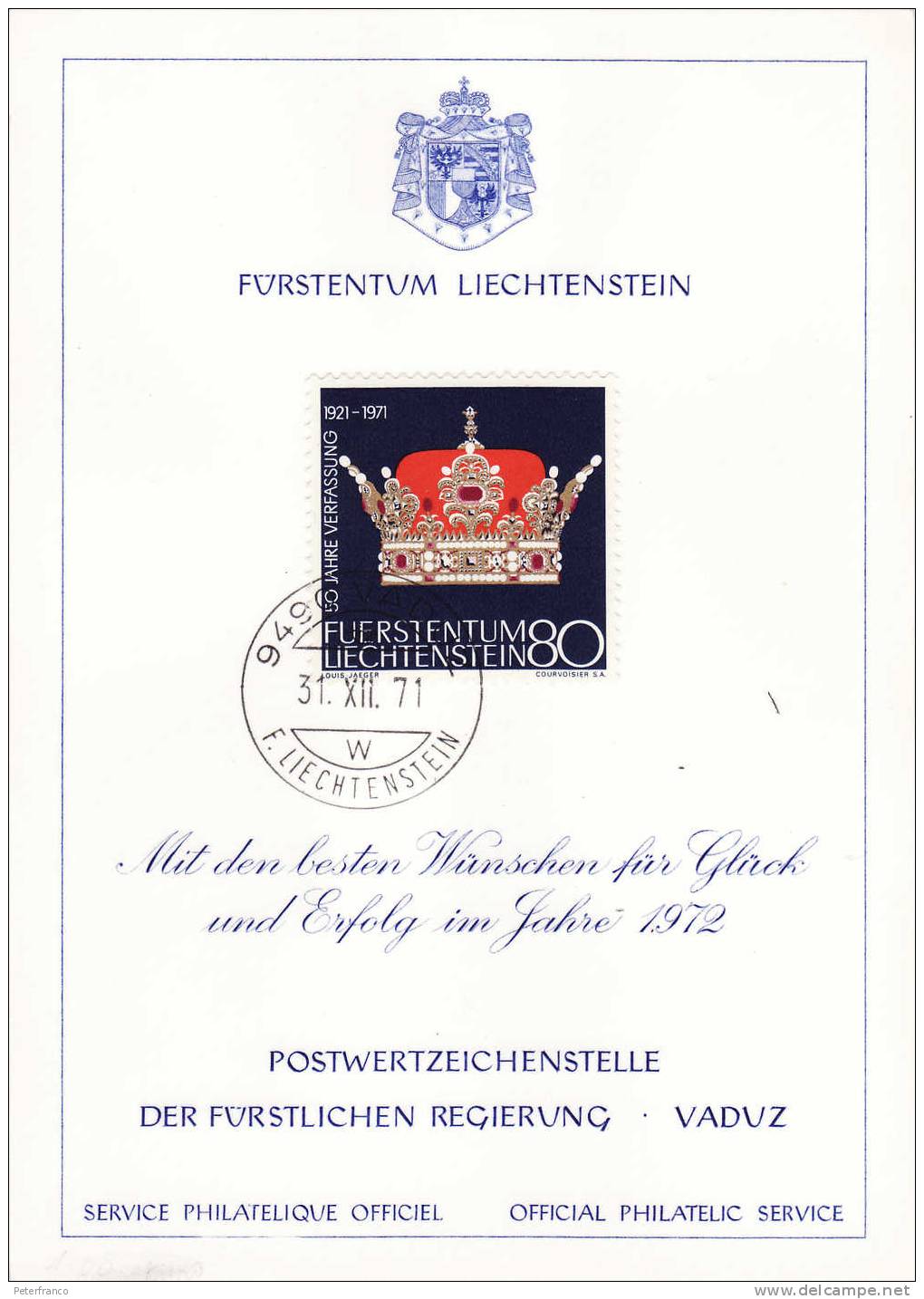 1971 - Auguri Dalle Poste Del Liechtenstein - Covers & Documents