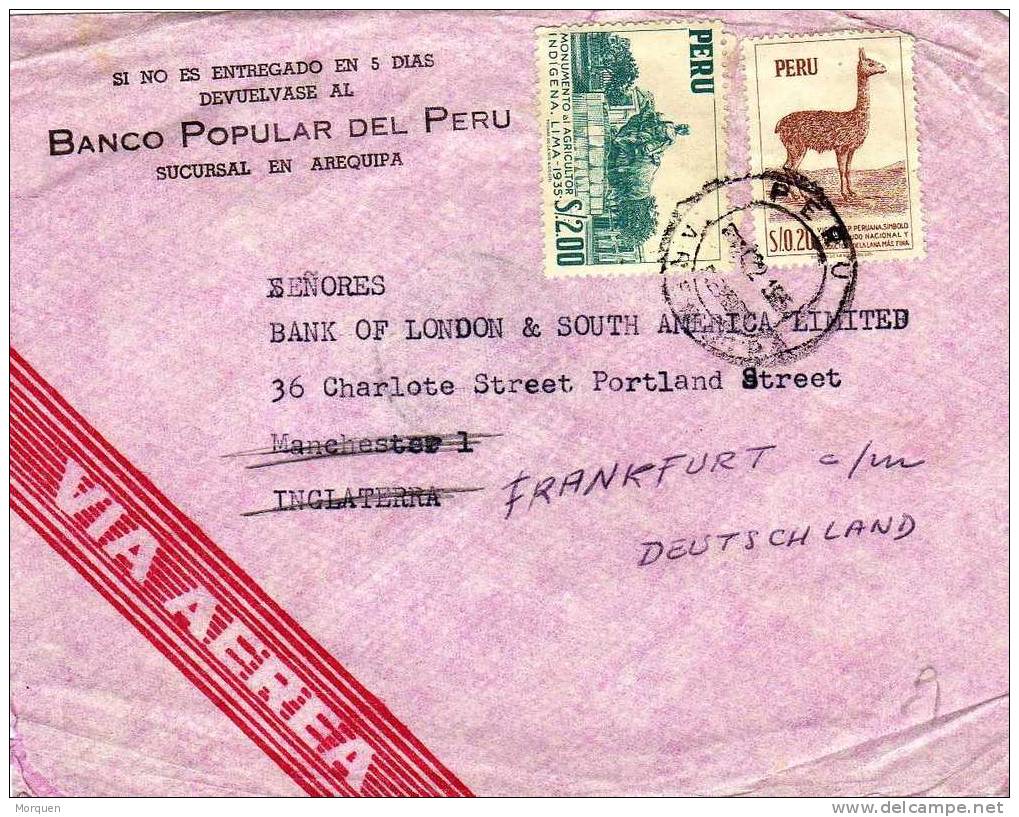 2088. Carta Aerea AREQUIPA (Perú) 1954.  Reexpedida - Peru