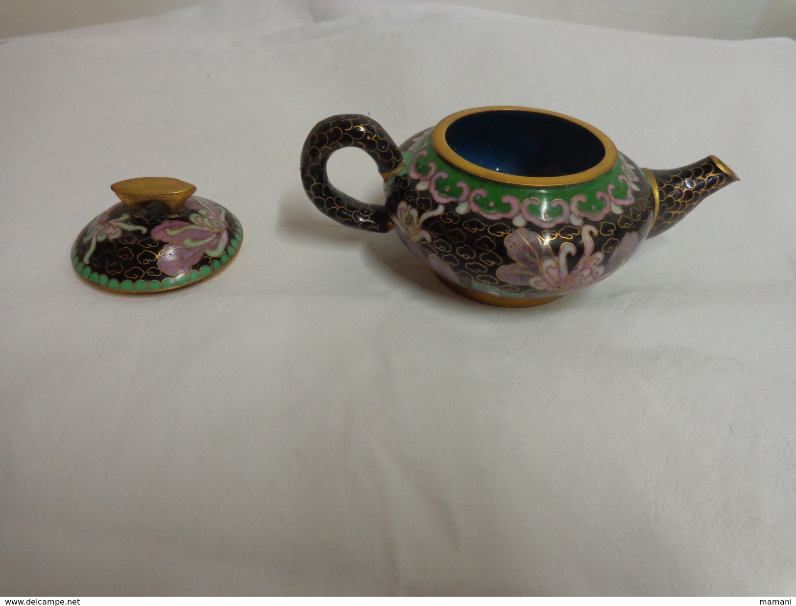 Petite Theiere-cloisonnee -decor Asiatique ? -hauteur Bouchon Compris 6.5cm - Asian Art