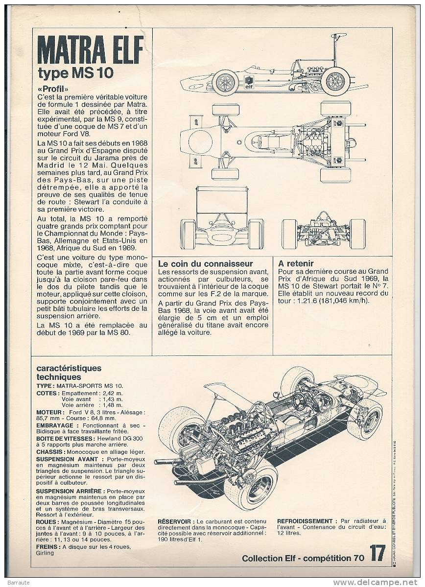 PHOTO Course F-1 MATRA TYPE  MS 10 De 1968 - Other & Unclassified