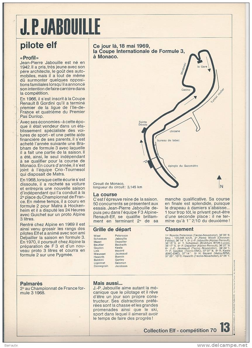 PHOTO Course JEAN PIERRE JABOUILLE LE 18 MAI 1969  30 X 20 Cm . Formule III à MONACO. - Other & Unclassified