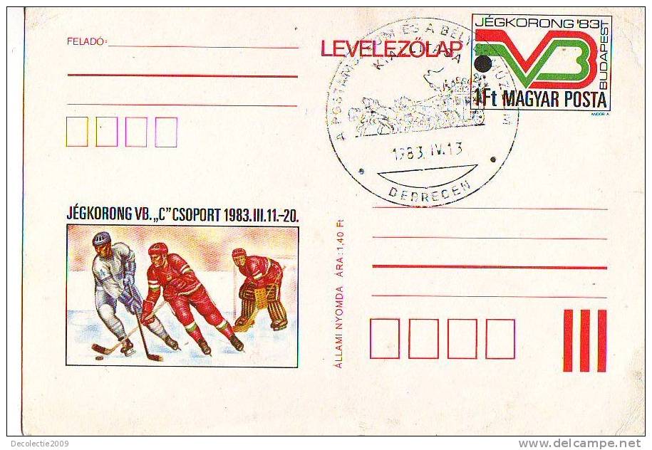 ZD1502 Postal Card Sport Ice Hockey Hungary 1983 With Nice Horses Chevaux Postmark Cancel - Hockey (Ice)