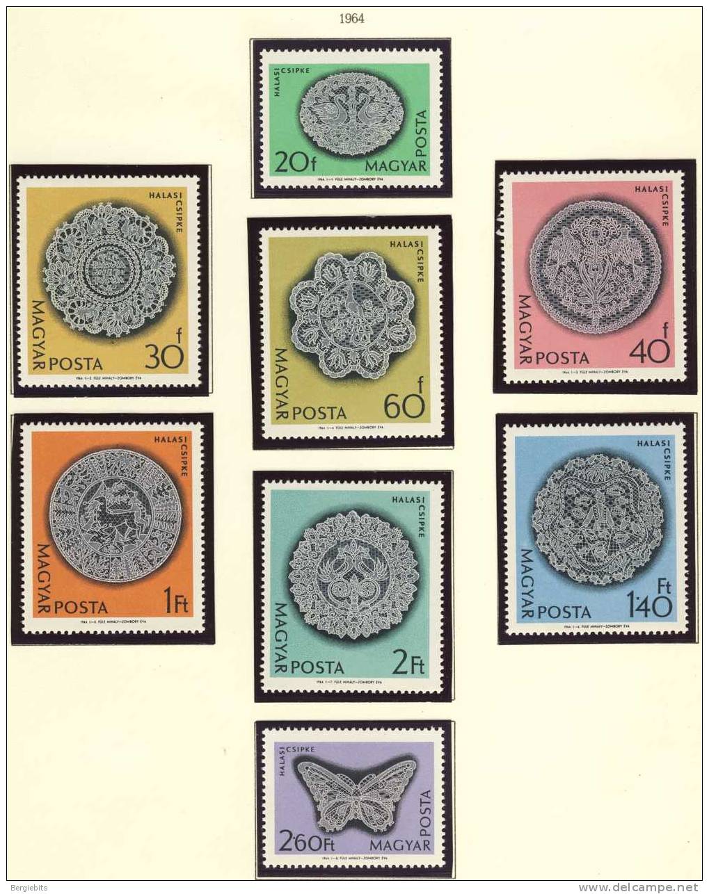 1964 Hungary MNH Set Of 8 Stamps "Halaser Lace" Perforated - Neufs