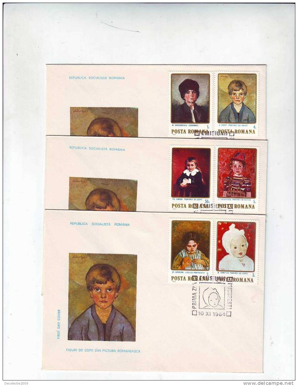 M524 FDC Romania Arts Children Faces In Romanian Painting 3 Covers SET With Postmark Cancel 1984 !! - Impressionisme