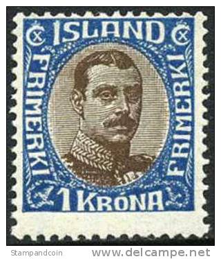 Iceland #126 Mint Hinged 1k Christian X From 1920 - Unused Stamps