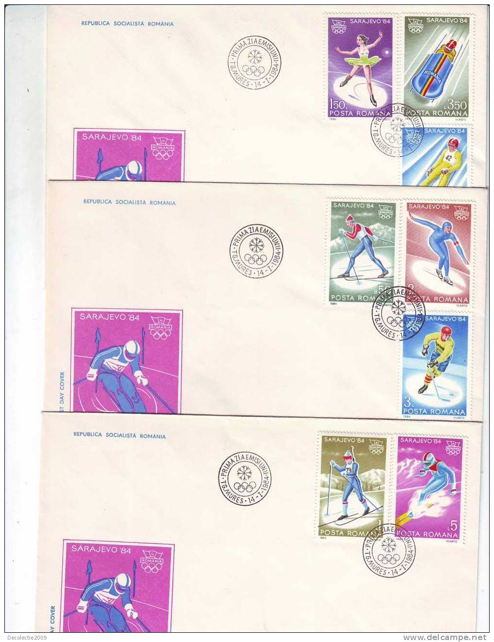 M540 FDC Romania Jeux Olympiques Hiver Winter Sarajevo 3 Covers SET With Postmark Cancel 1984 !! - Winter 1984: Sarajevo