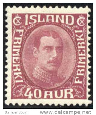 Iceland #184 Mint Hinged 40a Christian X From 1931 - Neufs