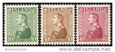 Iceland #199-201 Mint Never Hinged Christian X Set From 1937 - Nuovi
