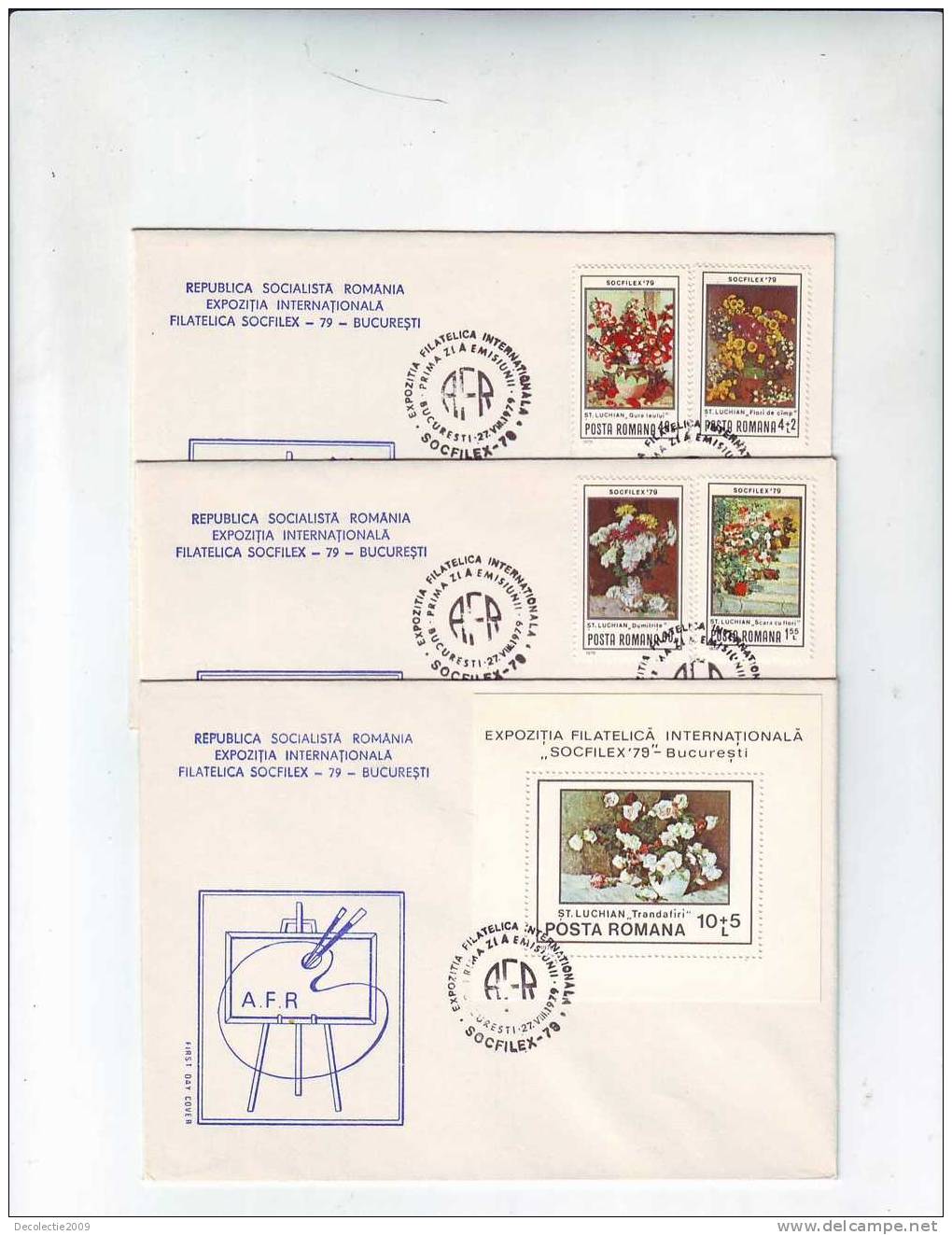 M550 FDC Romania Arts Paintings Of Stefan Luchian 3 Covers SET With Postmark Cancel 1979 !! - Impressionisme