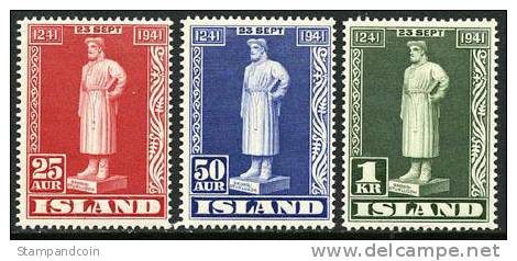 Iceland #237-39 Mint Never Hinged Snorri Sturluson Set From 1941 - Unused Stamps