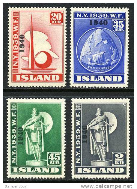 Iceland #232-35  (Michel 218-221) Mint Never Hinged NY World's Fair Set Overprinted From 1940 - Neufs