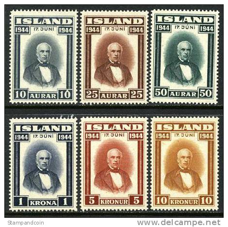 Iceland #240-45 Mint Never Hinged Jon Sigurdsson Set From 1944 - Unused Stamps