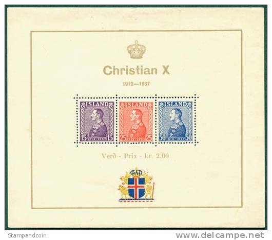 Iceland B5 Mint Never Hinged Christian X Souvenir Sheet From 1934 - Unused Stamps