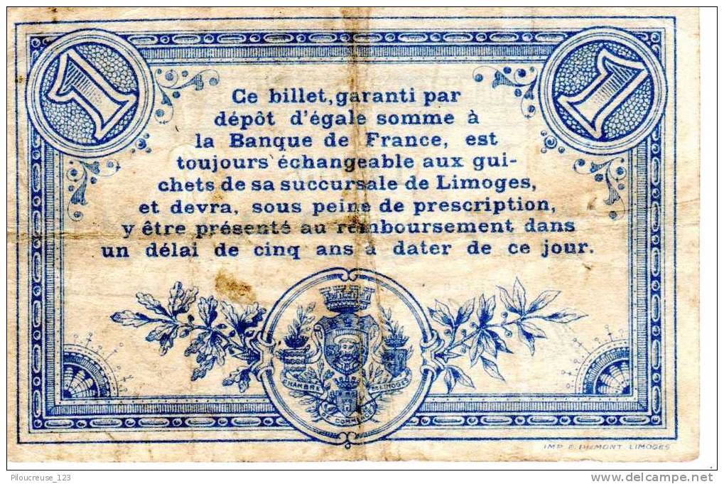France - Billet Chambre De Commerce De Limoges De 1 F N°11739 Du 17/08/1914 - Chambre De Commerce