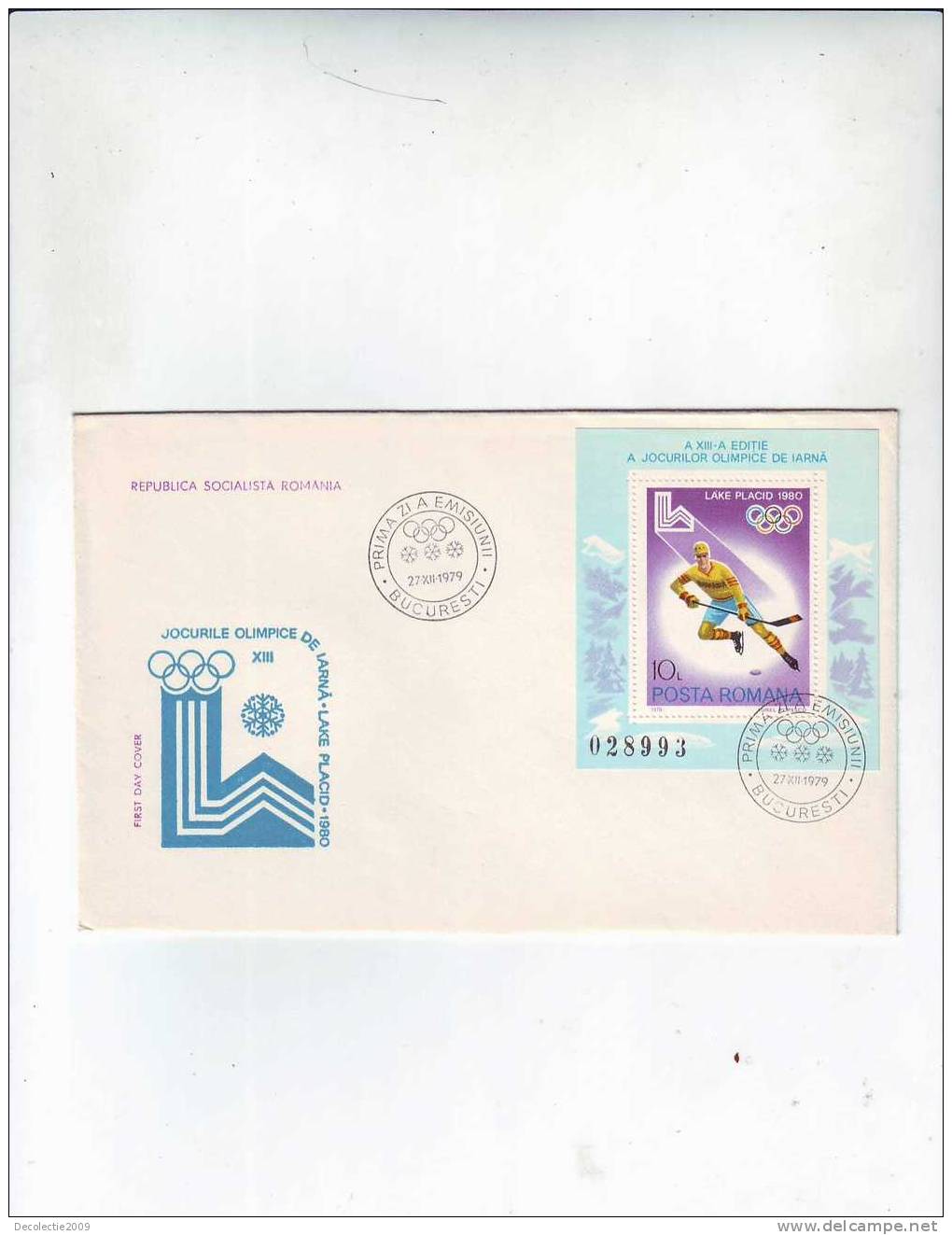 M548 FDC Romania Jeux Olympiques Winter Lake Placid 1980 4 Covers SET With Postmark Cancel 1979 !! - Winter 1980: Lake Placid