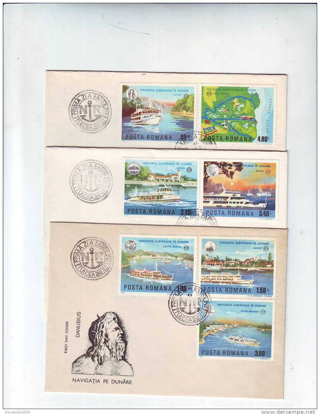 M545 FDC Romania Transport Maritime Navigation On Danube 4 Covers SET With Postmark Cancel 1977 !! - Maritime