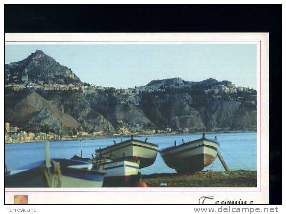 X TAORMINA ITALIA VISTA DAL BARE BARCHE DA PESCA SCRITTA SUL RETRO - Fishing Boats