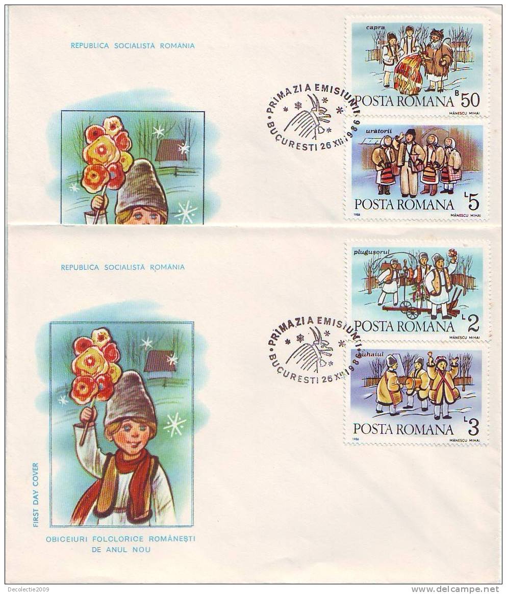 M566 FDC Fetes Nouvel An New Year 2 Covers With Postmark Cancel 1986 !! - New Year