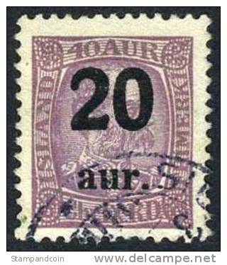 Iceland #134 XF Used 20a Surcharge On 40a From 1921 - Used Stamps