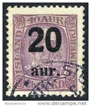 Iceland #134 XF Used 20a Surcharge On 40a From 1921 - Gebraucht