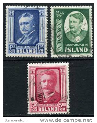 Iceland #284-86 Used Hannes Hafstein Set From 1954 - Usati